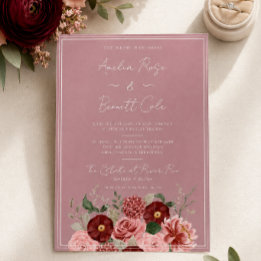 Dusty Rose Burgundy Floral Elegant Wedding Invite