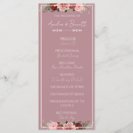 Dusty Rose Burgundy Floral Wedding Ceremony Progra Program