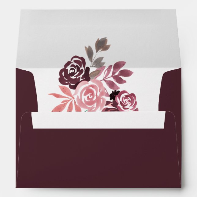 Dusty Rose Burgundy Floral Wedding Envelopes (Back (Bottom))