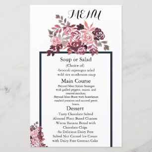 Dusty Rose Burgundy Floral Wedding Menu