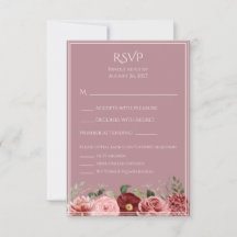 Dusty Rose Burgundy Floral Wedding RSVP Card