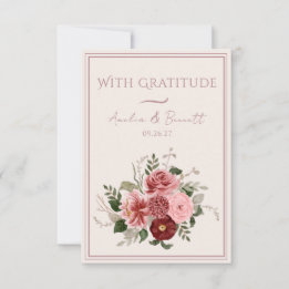 Dusty Rose Burgundy Floral Wedding Thank You Card