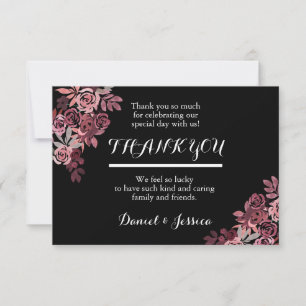 Dusty Rose Burgundy Floral Wedding Thank You Card