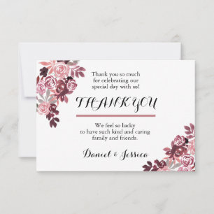 Dusty Rose Burgundy Floral Wedding Thank You Card