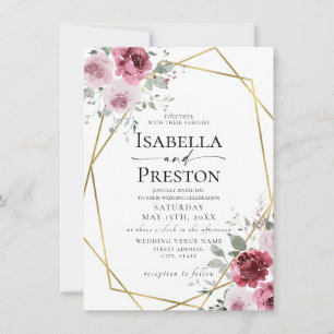 Dusty Rose Burgundy Gold Floral Wedding Invitation