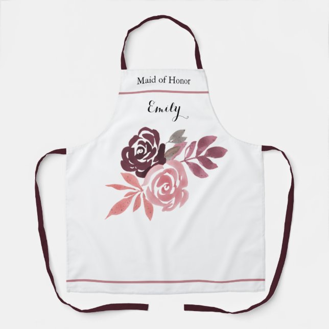 Dusty Rose Burgundy Maid of Honour Apron (Front)