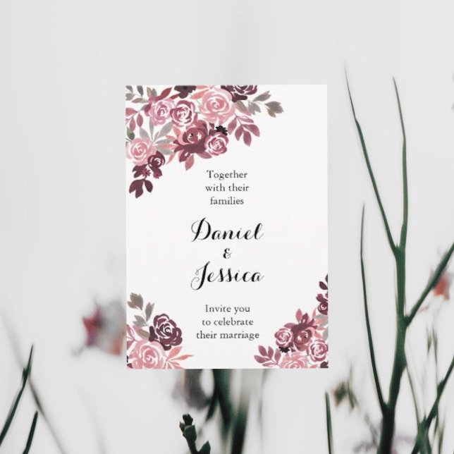 Dusty Rose Burgundy Wedding Invitation (Creator Uploaded)