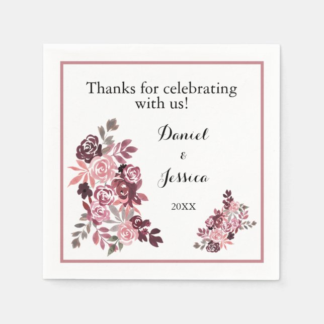 Dusty Rose Burgundy Wedding Reception Napkins (Front)