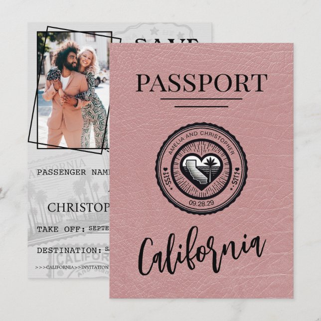 Dusty Rose California Passport Save The Date (Front/Back)