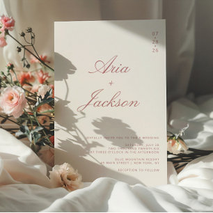 Dusty Rose Calligraphy Modern QR Code Wedding Invitation