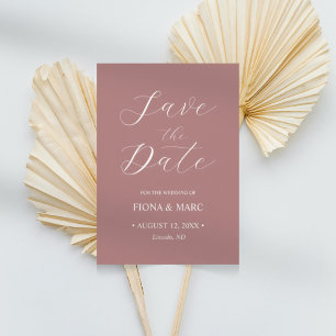 Dusty rose calligraphy wedding save the date card