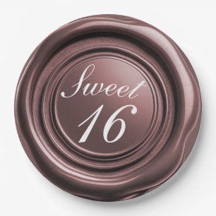 Dusty Rose Candle Wax Seal Drip Sweet 16 Wedding Paper Plate