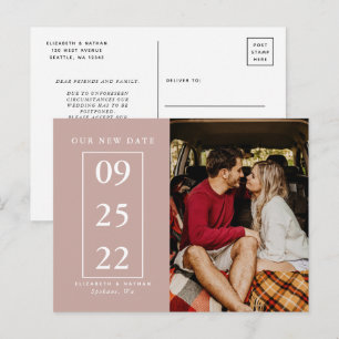 Dusty Rose Change Date Photo Wedding Postponement Postcard