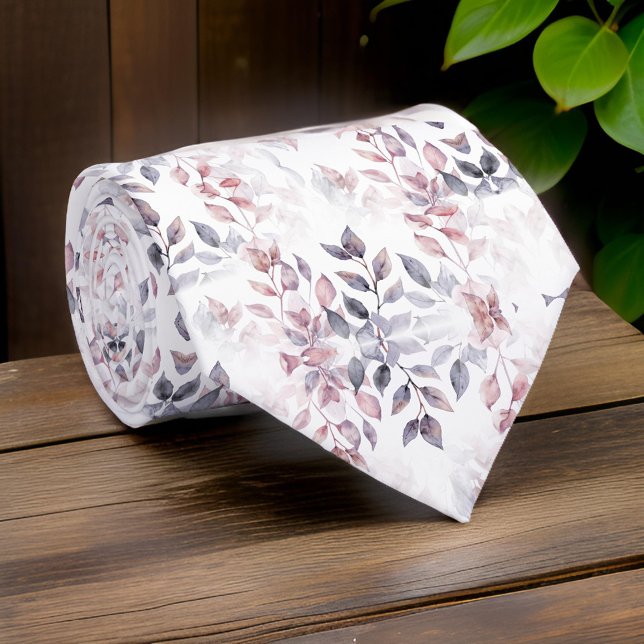 Dusty Rose Charcoal Grey Watercolor Botanical Tie (Creator Uploaded)