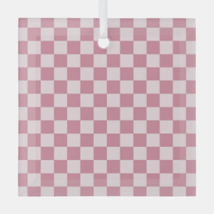 Dusty rose checkerboard pattern glass ornament