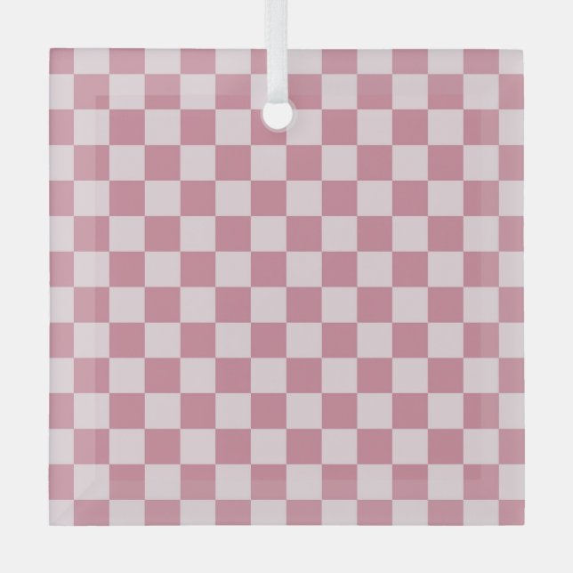 Dusty rose checkerboard pattern glass ornament (Front)
