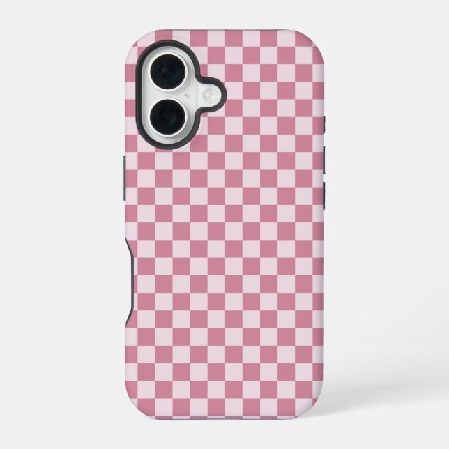 Dusty rose checkerboard pattern iPhone 16 case (Back)