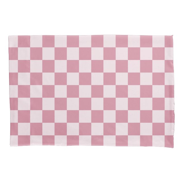 Dusty rose checkerboard pattern pillowcase (Front-Left)