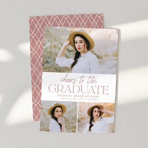 Dusty Rose   Cheers to the Grad 3 Photo Graduation Announcement