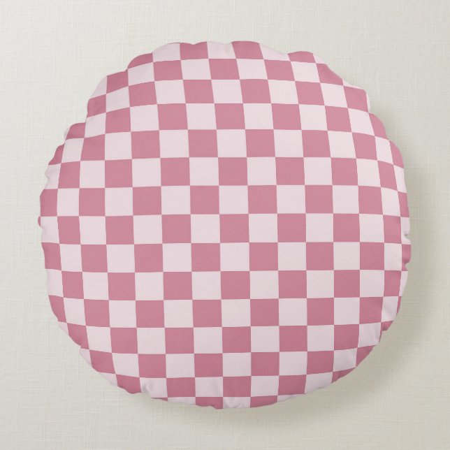 Dusty rose chequerboard pattern round pillow (Front)