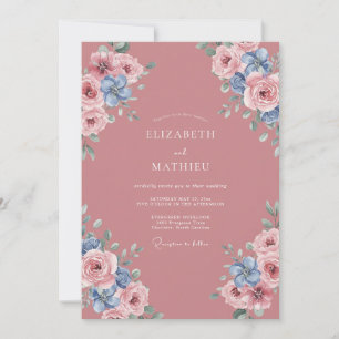 Dusty Rose Chic Floral Wedding Invitation