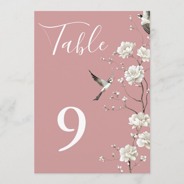 Dusty Rose Chinoiserie Floral Garden Table Numbers (Front)