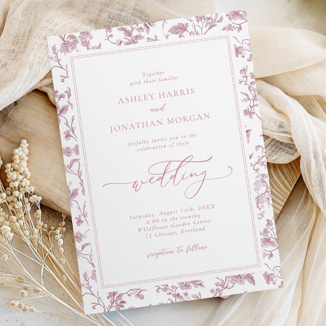 Dusty Rose Chinoiserie Wedding Invitation (Creator Uploaded)