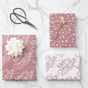 Dusty rose Christmas typography and dots holiday Wrapping Paper Sheet