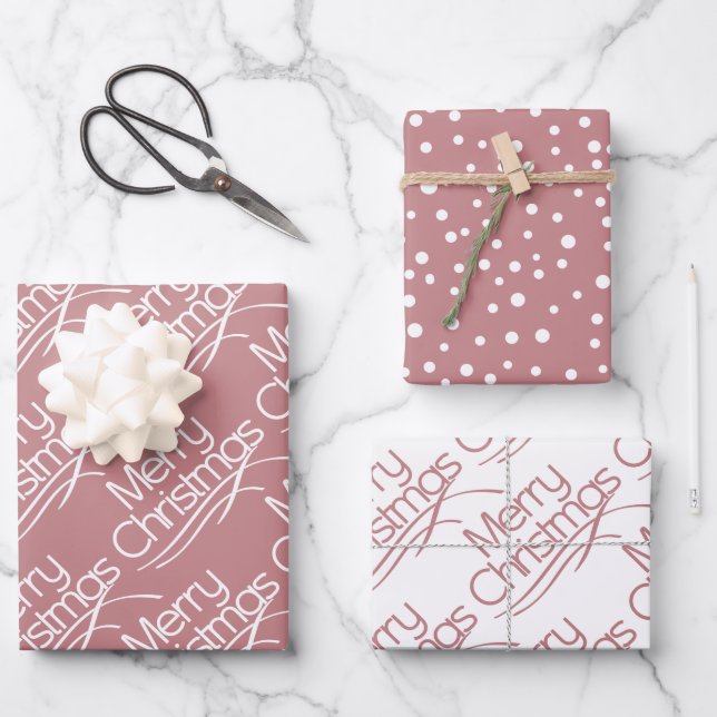Dusty rose Christmas typography and dots holiday Wrapping Paper Sheet (Front)