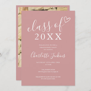Dusty Rose Class of Script Photo Graduation Party Invitation