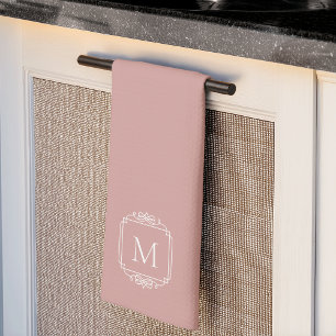 Dusty Rose   Classic Frame Monogram Kitchen Towel