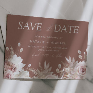 Dusty Rose & Clay Boho Floral Blush Wedding Save The Date