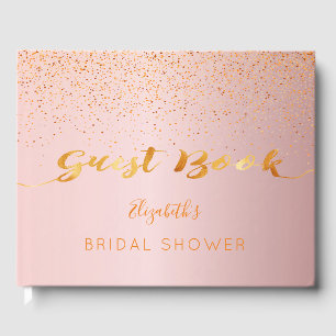 Dusty rose confetti script pink Bridal Shower Guest Book