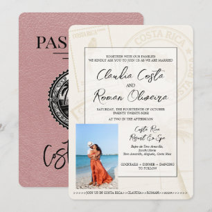 Dusty Rose Costa Rica Passeport Faire-part de mari