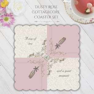 Dusty Rose Cottagecore Set of 6 Coasters