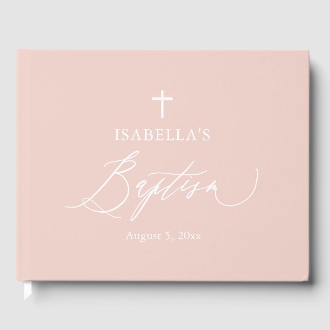 Dusty Rose Croix blanche Girl Baptism Livre d'invi (Recto)