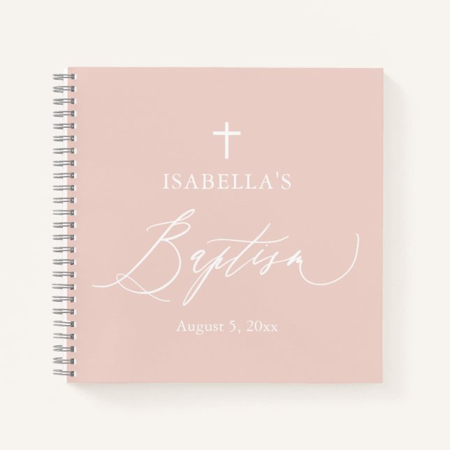 Dusty Rose Croix blanche Girl Baptism Livre d'invi (Devant)