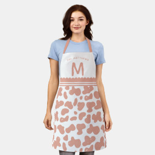 Dusty Rose Custom Name & Monogram Cow Pattern Apron