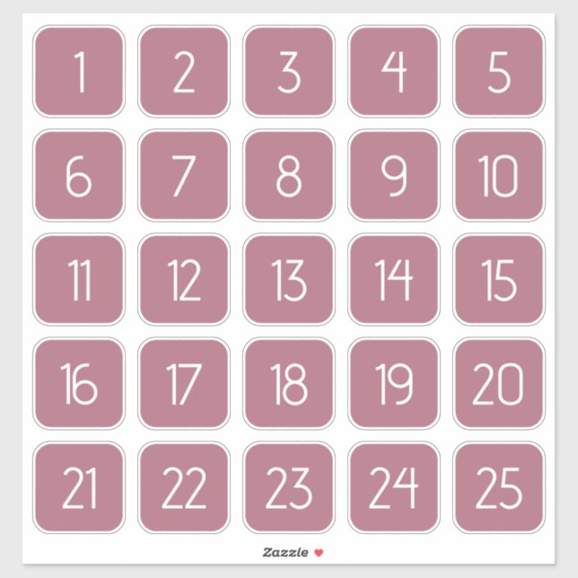 Dusty Rose Customizable Square Number Stickers  (Sheet)
