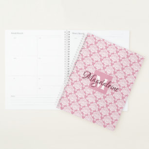 Dusty Rose Damask Planner avec Monogramme & Nom