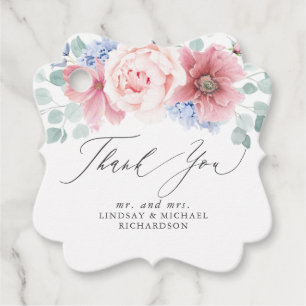 Dusty Rose Dusty Blue Floral Elegant Thank You Favour Tags