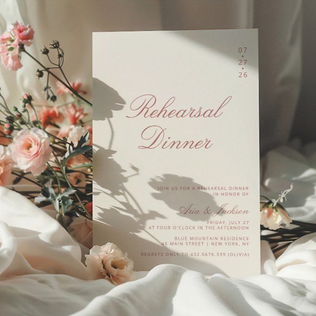 Dusty Rose Elegant Calligraphy Rehearsal Dinner Invitation (Creator Uploaded)