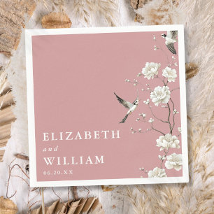 Dusty Rose Elegant Chinoiserie Floral Wedding Napkin