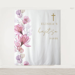Dusty Rose Elegant Floral Baptism Photo Backdrop Tapestry