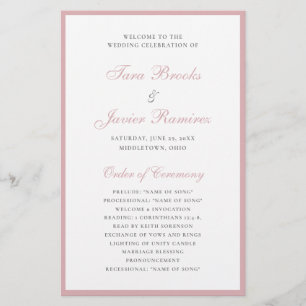 Dusty Rose Elegant Formal Budget Wedding Program