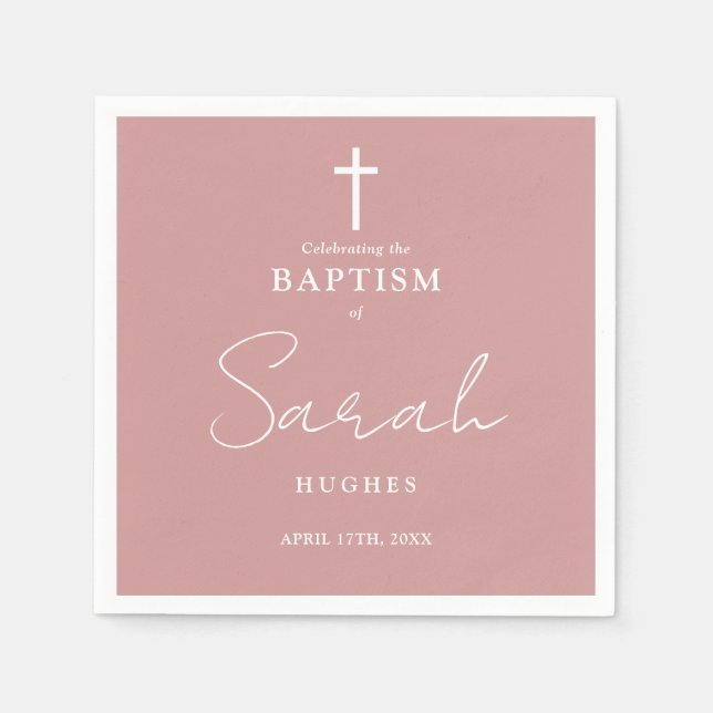 Dusty Rose Elegant Minimalist Baptism Christening Napkin (Front)