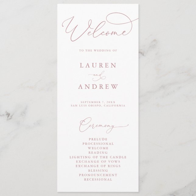 Dusty Rose Elegant Minimalist Wedding Program (Front)