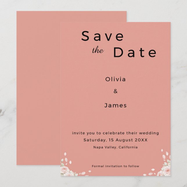 Dusty Rose Elegant Minimalist Whispered Petals  Save The Date (Front/Back)