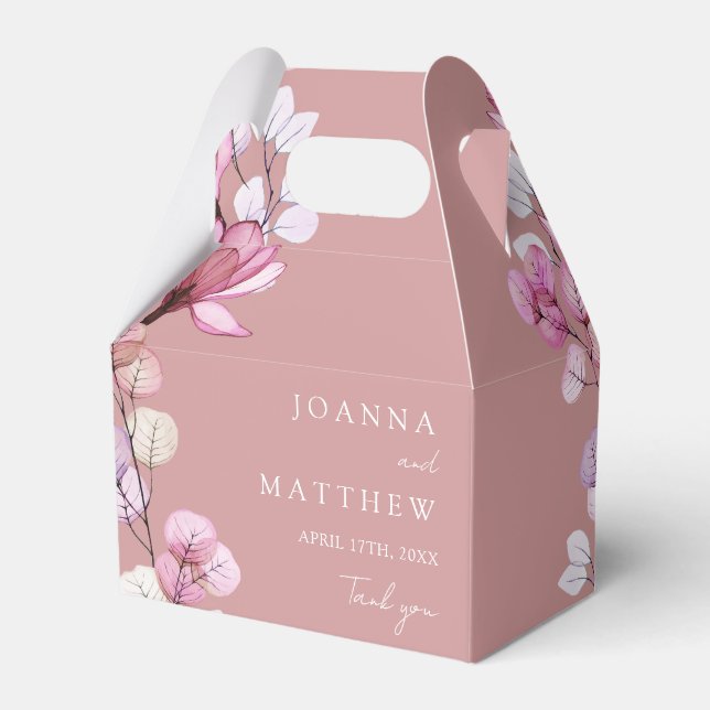 Dusty Rose Elegant Modern Floral Wedding Favor Box (Back Side)