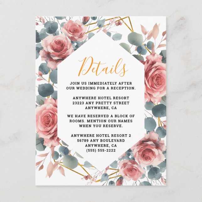  Dusty Rose Elegant Pink Mauve Gold Floral  Enclosure Card (Front)